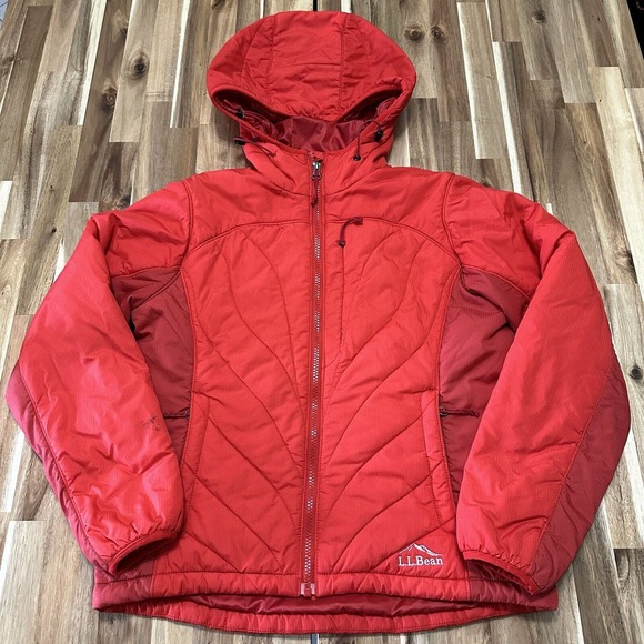L.L. Bean Jackets & Blazers - LL Bean Puffer Jacket Womens Extra Small Red Full Zip Hooded Outdoor Primaloft